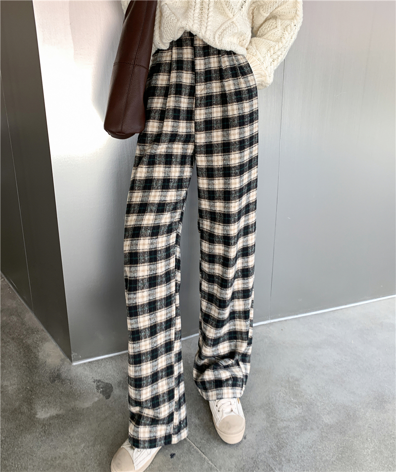 Real shot ~ check pants women autumn winter loose straight tube wide leg pants high waist casual pants pants 2020 NEW