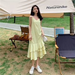 Real photo - 2021 summer new V-neck floral suspender skirt sweet girl dress design