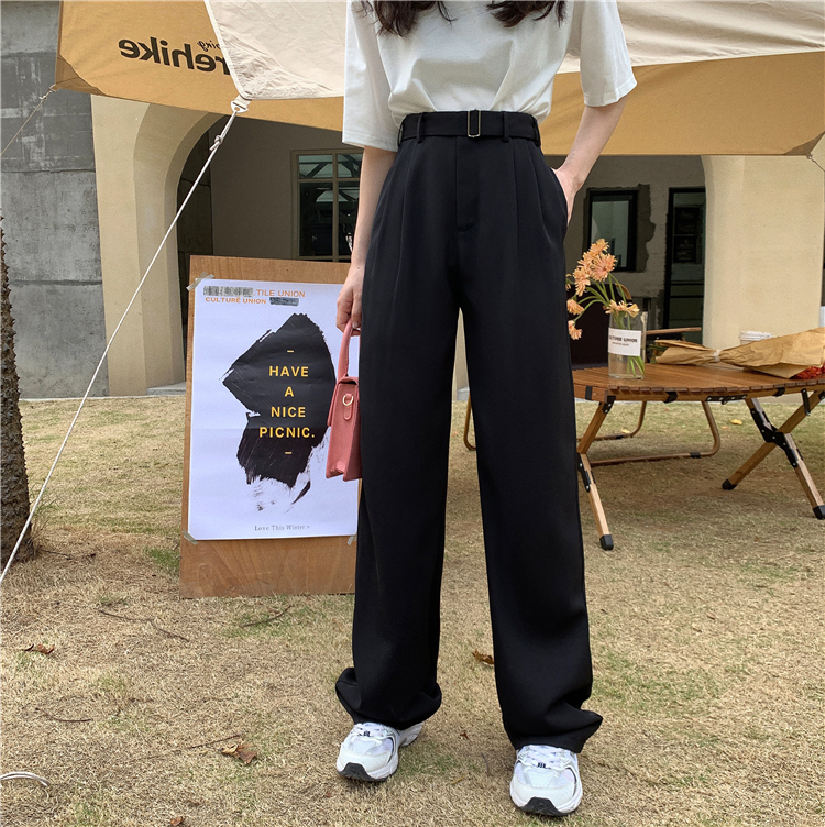 Real shot spring and summer new high waist loose casual suit pants