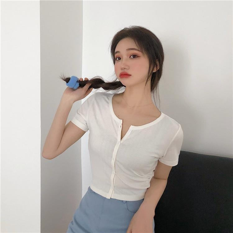 Spring new BM style short slim top short sleeve T-shirt cardigan