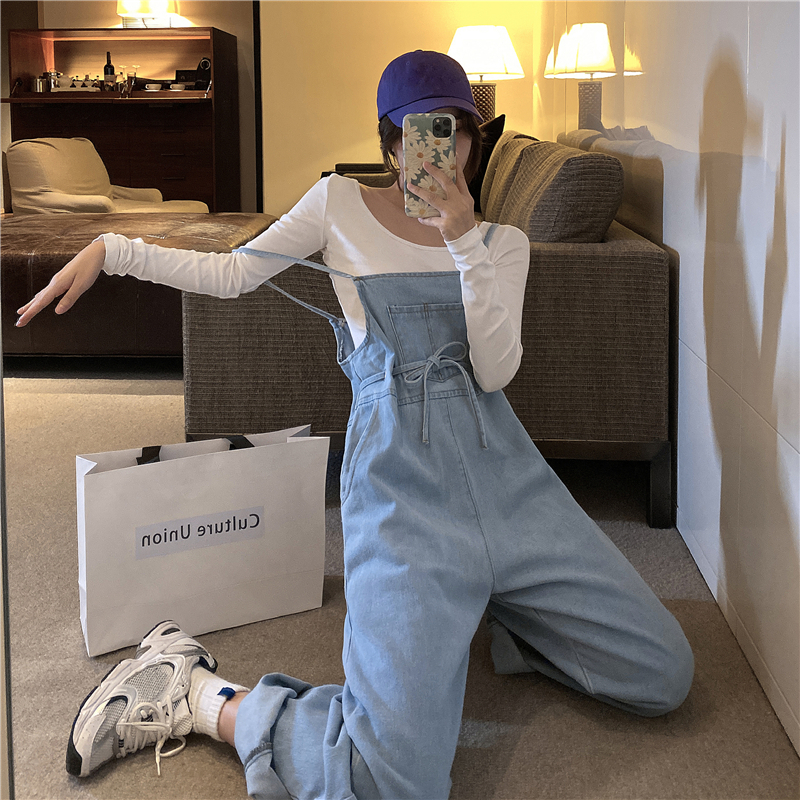 Real shot ~ early autumn 2020 new high waisted slim straight tube denim belt pants women's Korean version loose