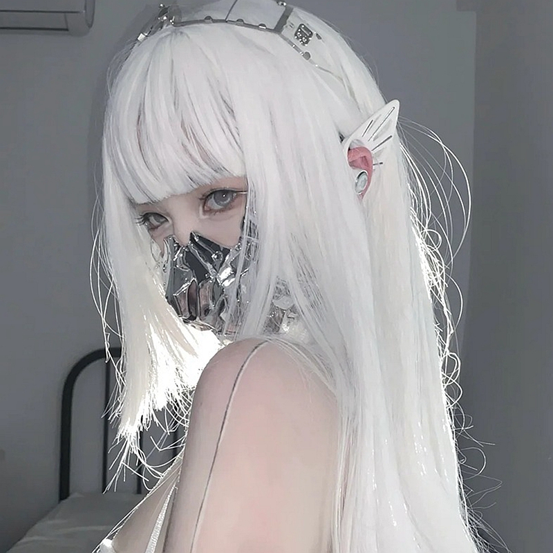 白色公假发女公主切长直发全头套