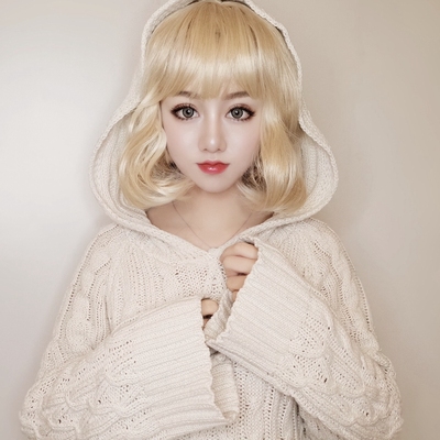 taobao agent Wig, golden artificial wavy mannequin head, helmet, Korean style, curls