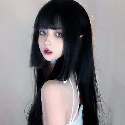 taobao agent Wig for princess, black straight hair, helmet, Lolita style