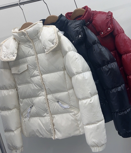 m蒙家连帽麻花包边修身羽绒服女短款26年加厚白鹅绒保暖外套