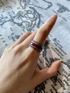 鑫鑫中古玩家 vintage希腊淘得银镶嵌天然宝石水晶戒指复古指环