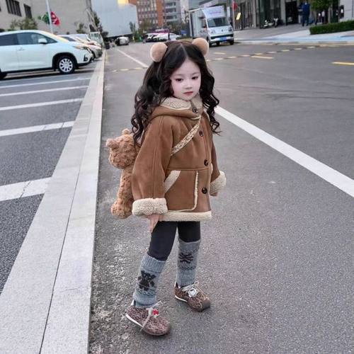 韩版女童宝宝百搭加厚毛毛连帽