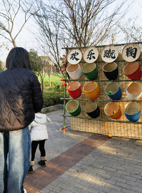 古风竹编投篮打卡架捶丸
