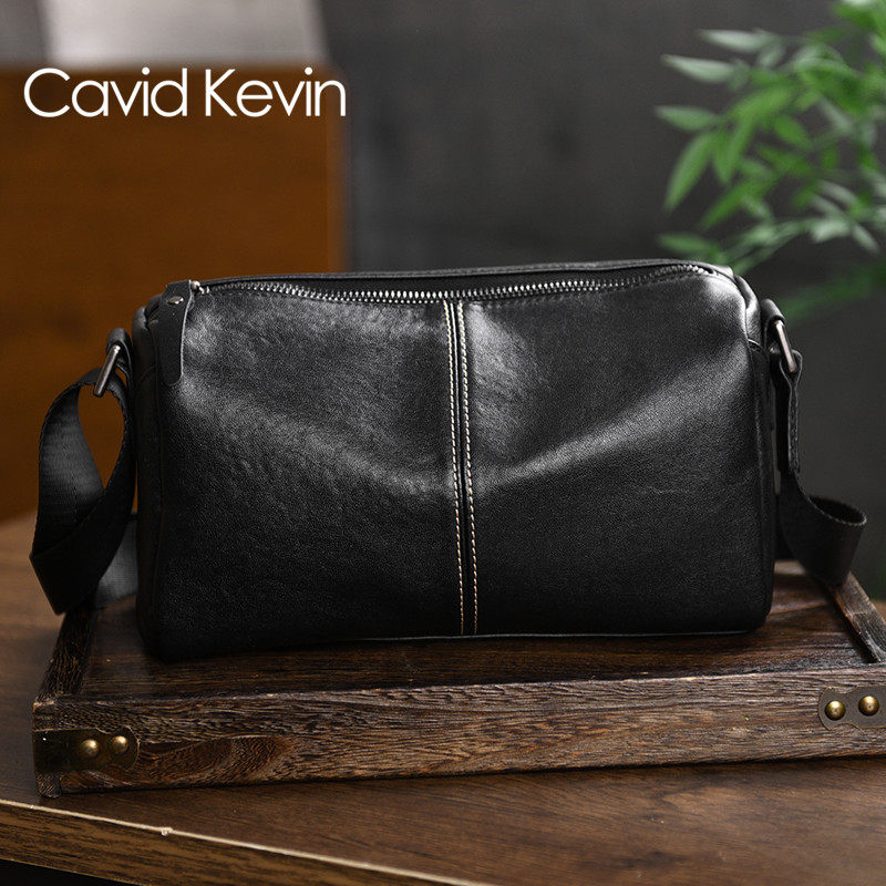 Cavid Kevin男士通勤单肩包斜挎包轻便软皮包小包牛皮枕头包手机