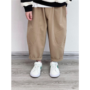 秋装 童妈定制男童韩版 休闲长裤 老爹裤 宽松卡其水洗棉布拼接萝卜裤