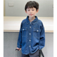 百搭时髦衬衣冬装 童妈定制男女童韩版 宽松蓝色双口袋加绒牛仔衬衫