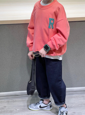 童童妈定制男女童韩版宽松立体H套头卫衣儿童圆领绿色上衣春秋装