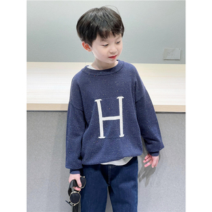 童童妈定制韩版宽松男童彩点H套头毛衣儿童圆领长袖针织衫春秋装