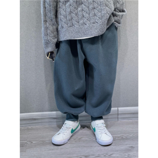 秋冬装 童童妈定制男女童休闲宽松长裤 黑色墨绿色米呢一体绒运动裤