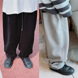 秋冬装 童童妈定制男中大童韩版 宽松时髦一体加绒休闲萝卜弯刀长裤