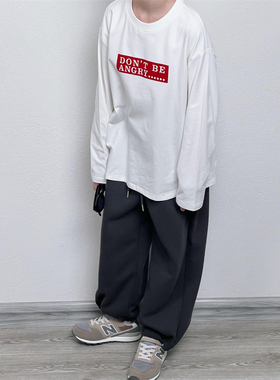 童童妈定制男女童软弹舒适韩版宽松白色Don't生气复古长袖T恤秋装