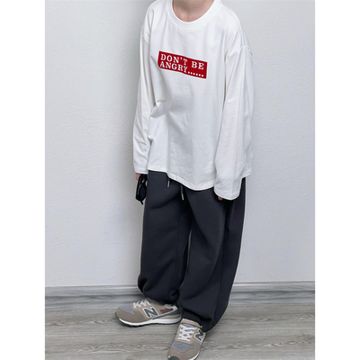 童童妈定制男女童软弹舒适韩版宽松白色Don't生气复古长袖T恤秋装