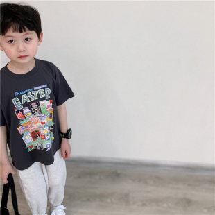 宝宝透气软潮上衣T恤夏装 童童妈定制男女童纯棉数码 印时髦灰短袖