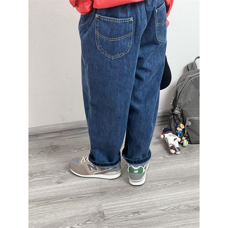 童童妈定制男女童日系宽松水洗复古蓝dan宁牛仔长裤简约百搭秋装
