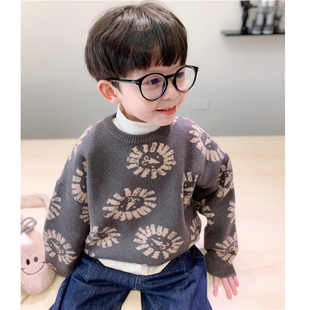 童童妈定制男女童韩版宽松狮子满印毛衣儿童软糯针织衫上衣秋冬装