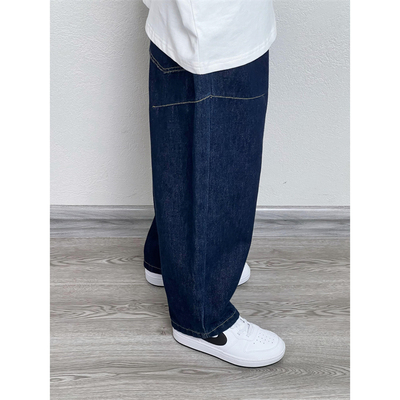 童童妈定制男女童日系宽松水洗深蓝百搭棕色一字线牛仔长裤秋冬装