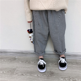 子秋冬装 宝宝洋气千鸟格萝卜裤 宽松老爹裤 童童妈定制男女童韩版
