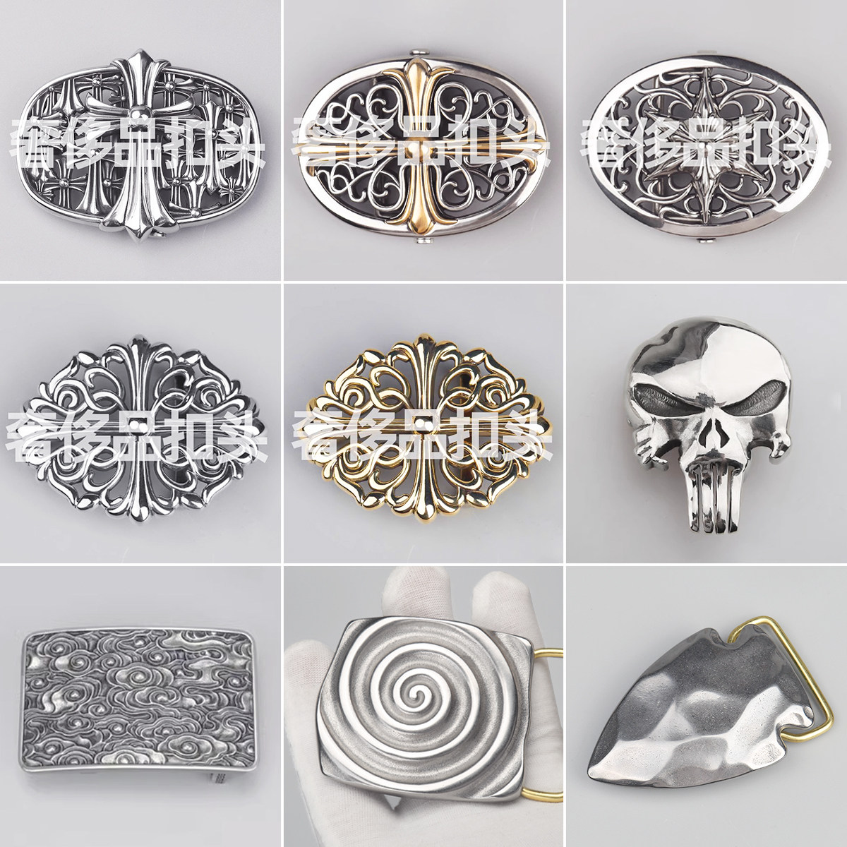 纯铜皮带扣板扣白铜黄铜不锈钢机车羊头骷髅腰带扣复古镂空平滑扣