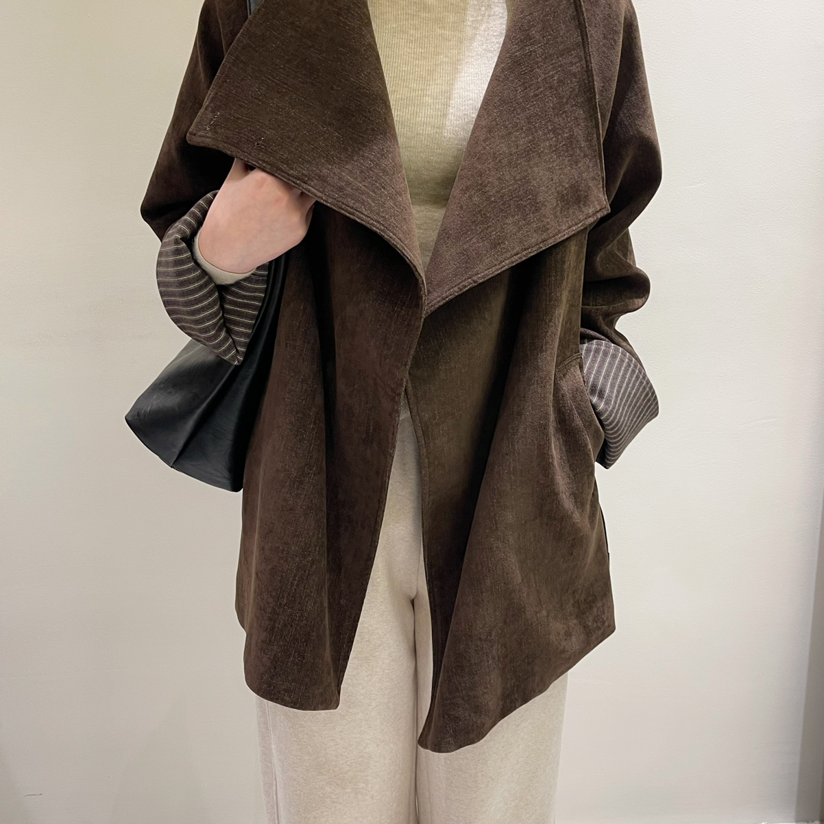 静茹冬上新韩系简约大气休闲大翻领夹棉里大衣(配腰绳)1191