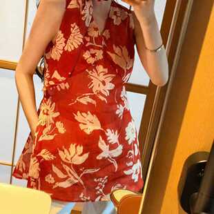 配丝巾 小衫 262920 印花飘带设计无袖 静茹飘带可拆无袖