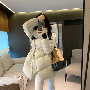 静茹牌极简女人味收腰鹅绒服保暖羽绒服外套(配腰绳)2537-1