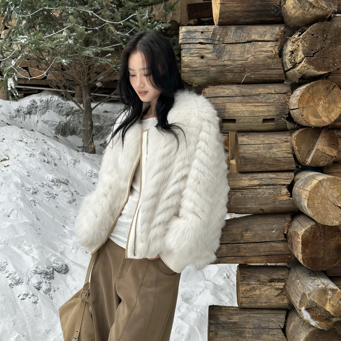 静茹新简约基础百搭两面穿保暖皮草外套（含100狐狸毛）BFH082