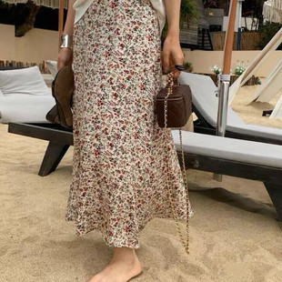 静茹A字版 G322 型鱼尾剪裁双面印花通通勤百搭真丝半身裙YS365