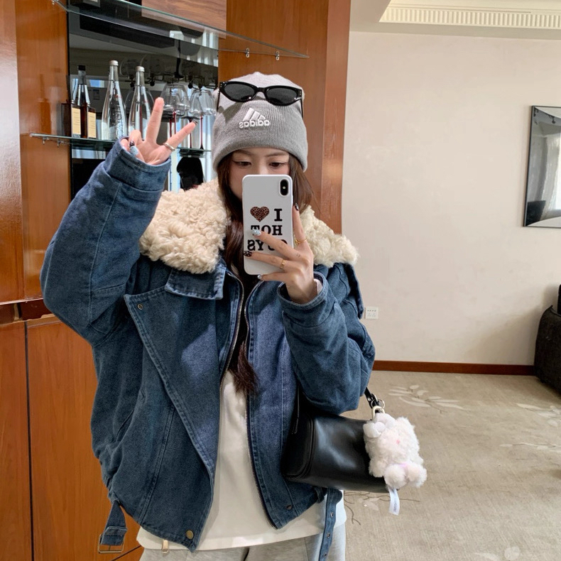 静茹新复古水洗加绒百搭牛仔外套(配可拆卸仿毛毛领)H711