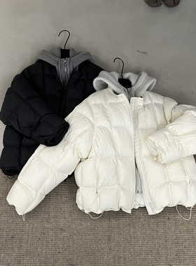 静茹设计假两件连帽针织拼接韩系保暖羽绒服外套c05517