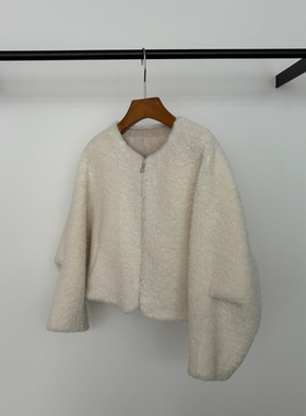 静茹冬上新法式设计感时尚拉链毛毛短外套S25116