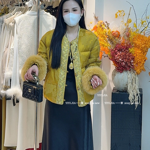 静茹设计小众上新新中式国风立领提花工艺水洗面料短外套88905