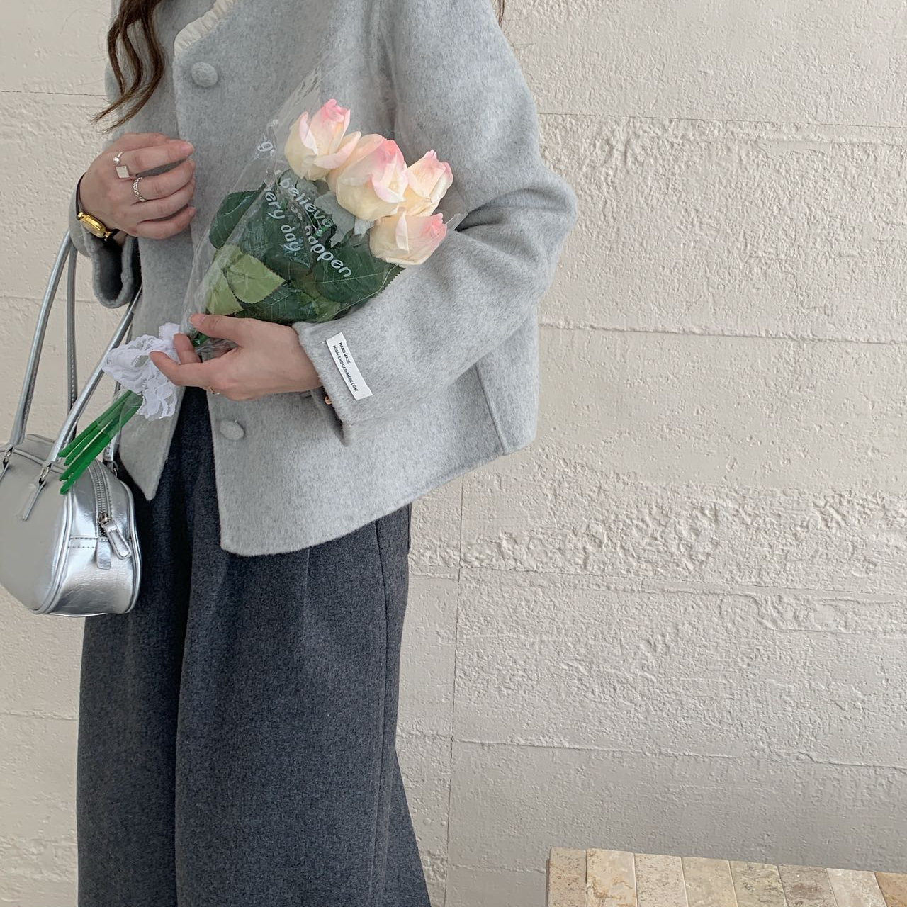 静茹初冬必入韩系设计感拼接花边双面羊毛外套(含70.2羊毛)B1092