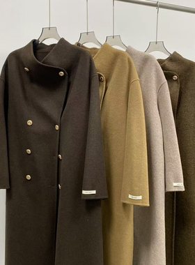 静茹赫本风长款双排扣气质羊毛外套（含70羊毛）GH8102