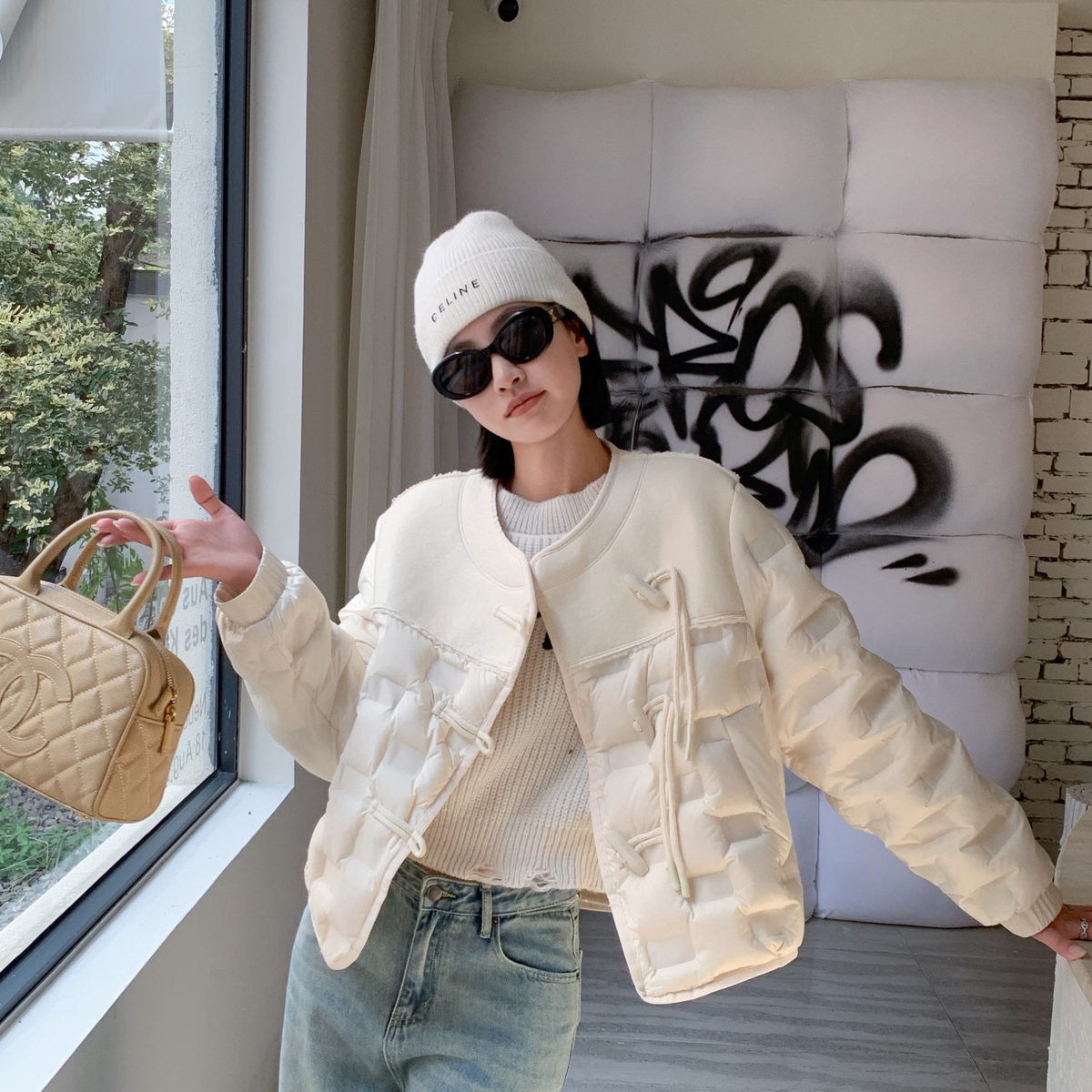 静茹法式复古绗缝设计保暖羽绒服外套YS1-8818