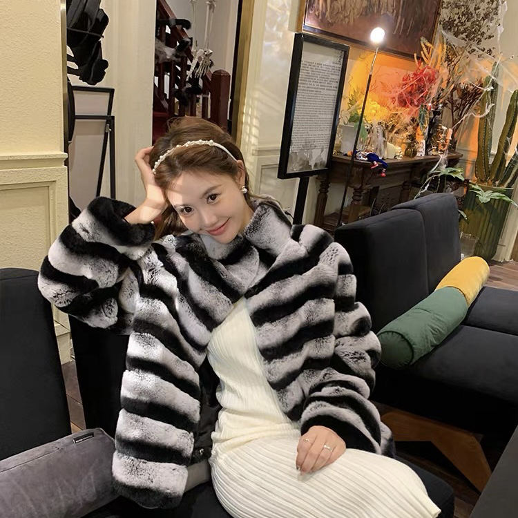 静茹气质龙猫獭兔毛拼接设计保暖皮草外套DXJDM362508