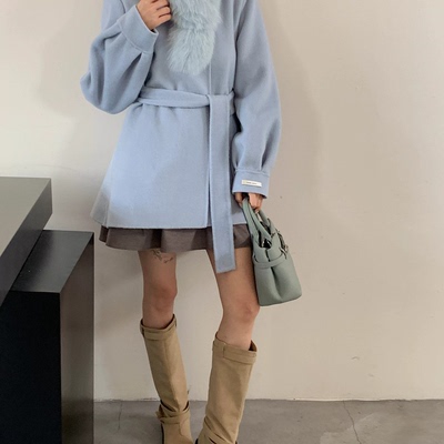 静茹家女羊毛外套(配真狐狸毛领可拆卸,腰带)（含70羊毛）8850-66