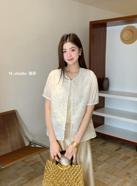 静茹小众设计工亮片珍珠刺绣提花双层蕾丝国风马甲(只卖马甲)6966
