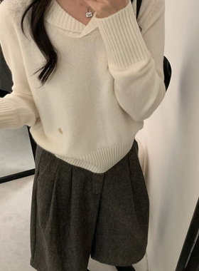 静茹小众简约宽松温暖百搭针织衫（含100绵羊毛）093-65321