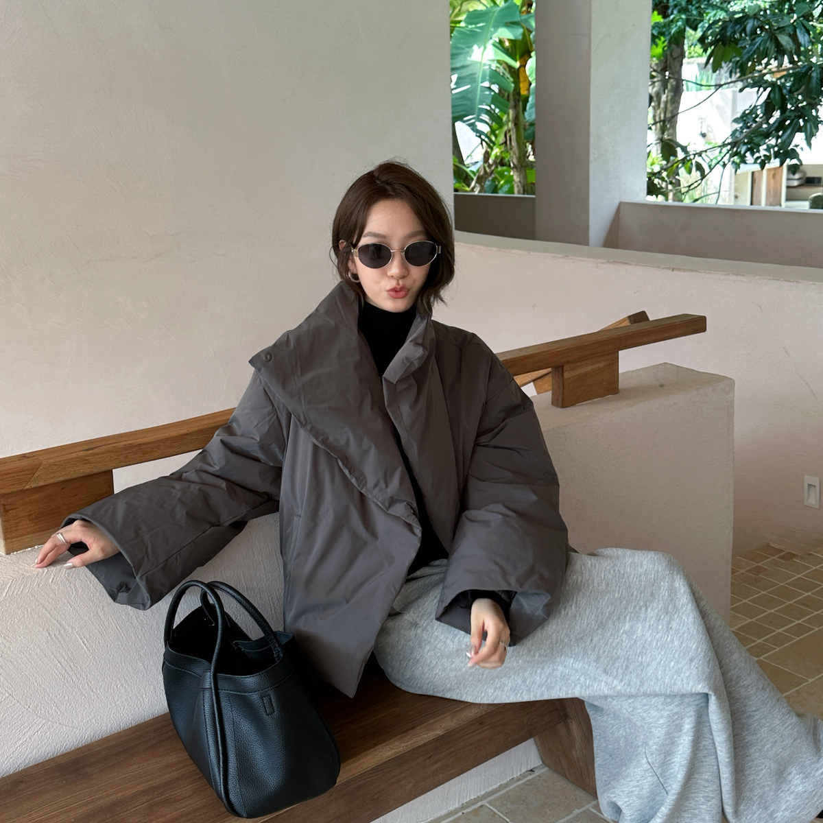 静茹极简风90白鸭绒磁吸扣立领保暖羽绒服外套H25W-N5548W