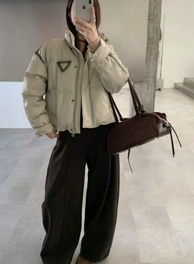 静茹冬上新休闲百搭宽松立领暗门襟保暖羽绒服外套Y88188