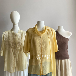 26夏上新韩系极简主义立体结构飘带设计小衫+衬衫套装