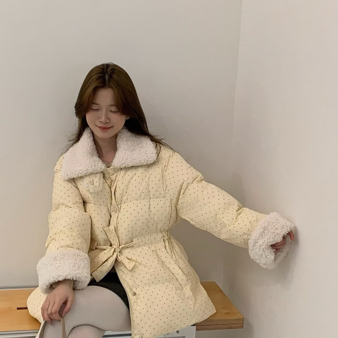 静茹计师冬季新款韩系波点粉色冬季女加厚保暖羽绒服外套VIP103