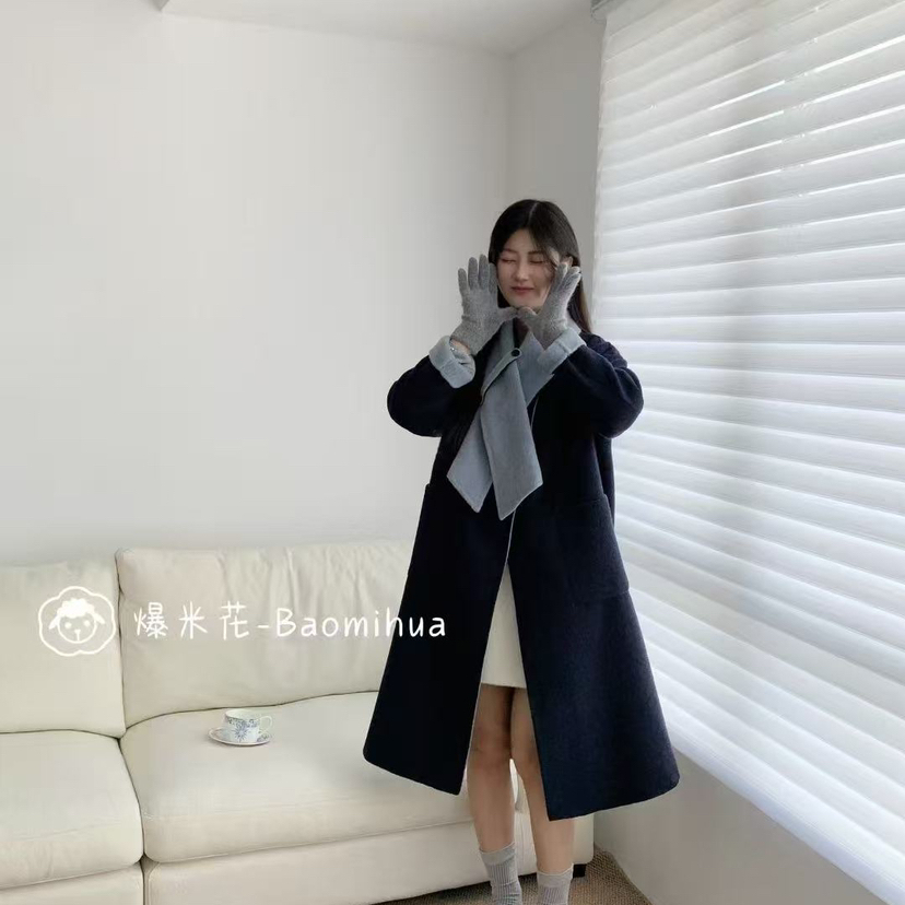 静茹脖带扣大衣带袖标羊毛外套(配围脖)（含100澳毛）YS1-6807