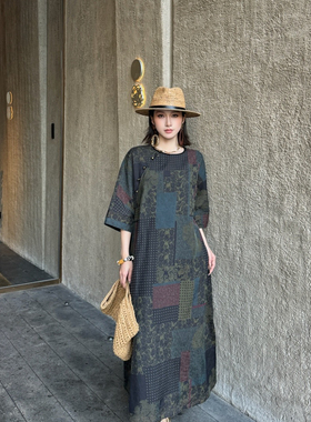 静茹夏上新100桑蚕丝香云纱龟裂纹印花连衣裙连衣裙YS1-ZL-62661