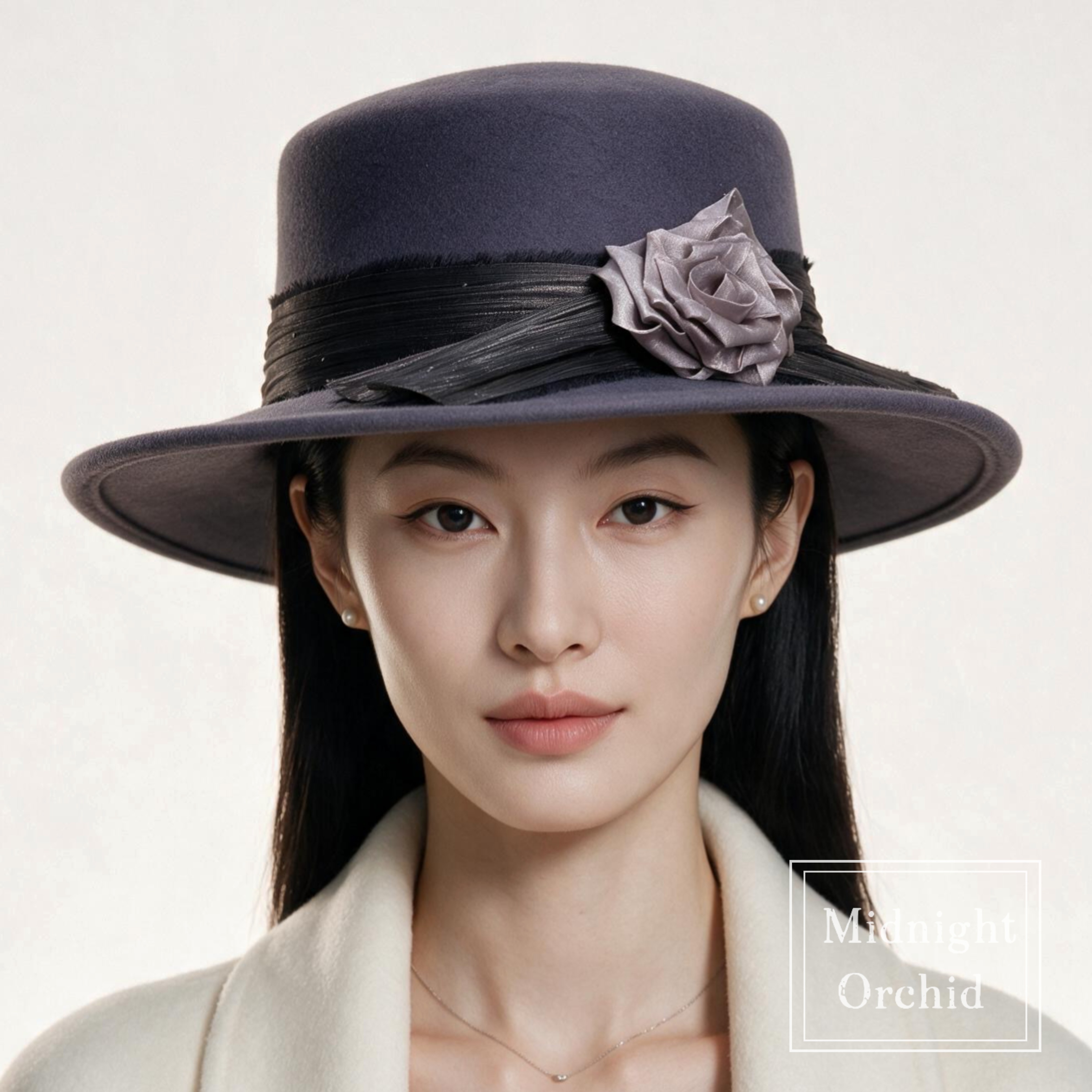 零点兰花秋冬法式平檐毛呢帽子女式复古优雅休闲百搭保暖平顶礼帽